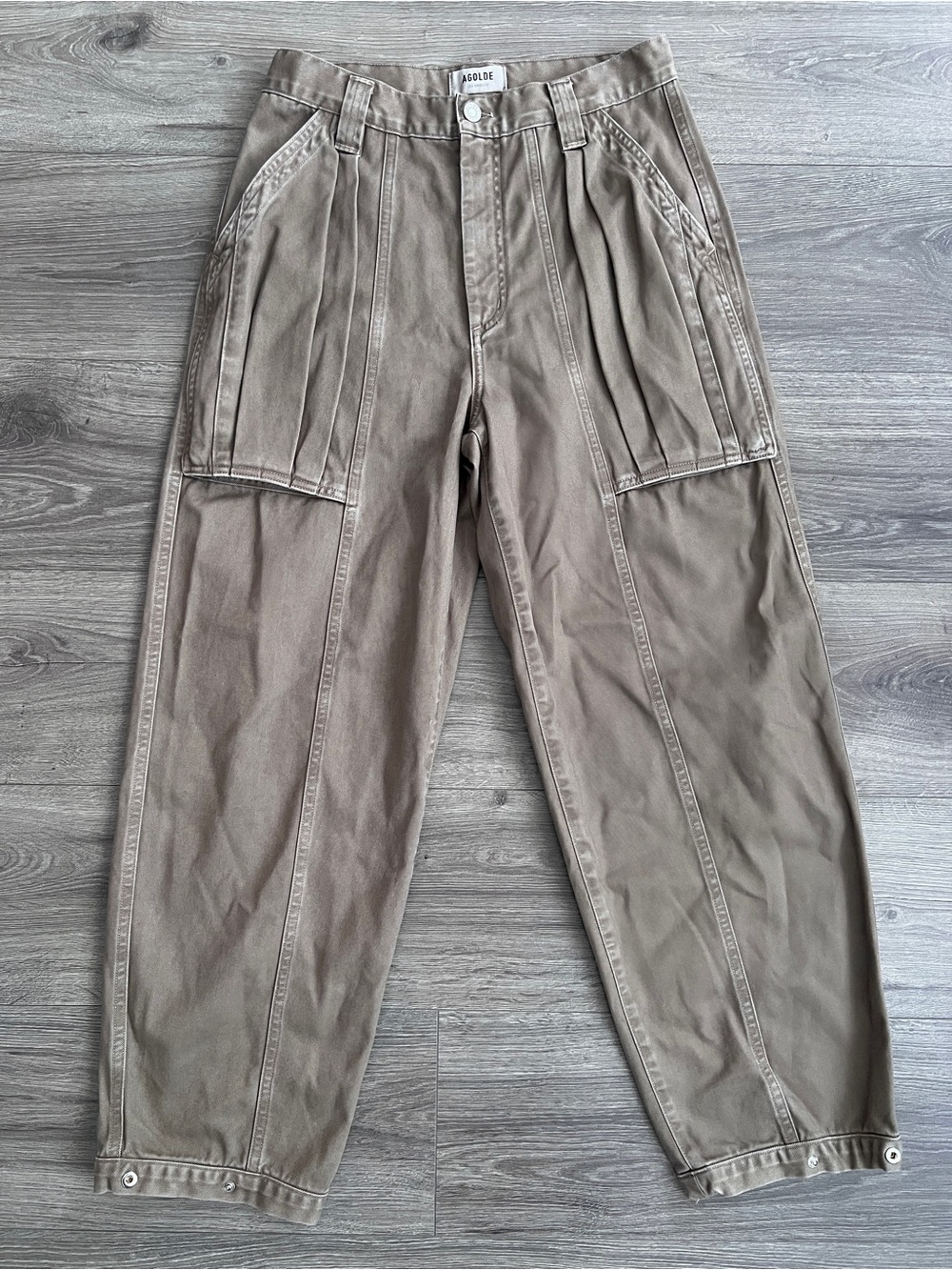 AGOLDE Fraser Pants Size 27 Taupe Brown Cargo Tapered Wide Leg Twill Utility Y2K